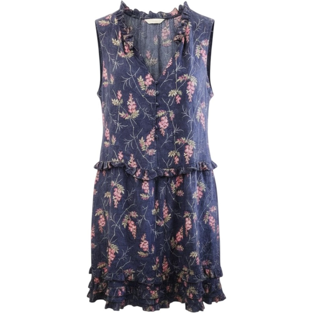 Rebecca Taylor Silk Blend Floral Ruffle Sleeveless Mini Dress Navy Pink Size 12